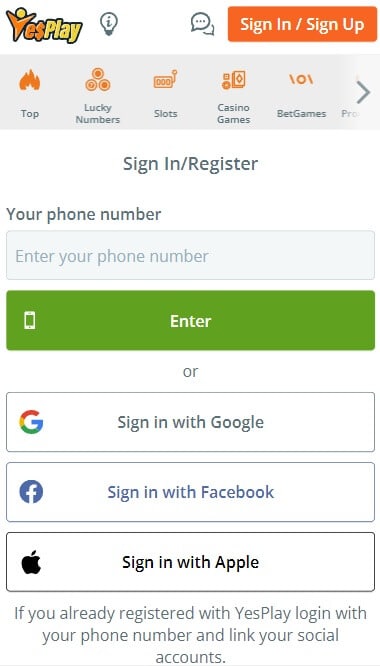 YesPlay Registration Form